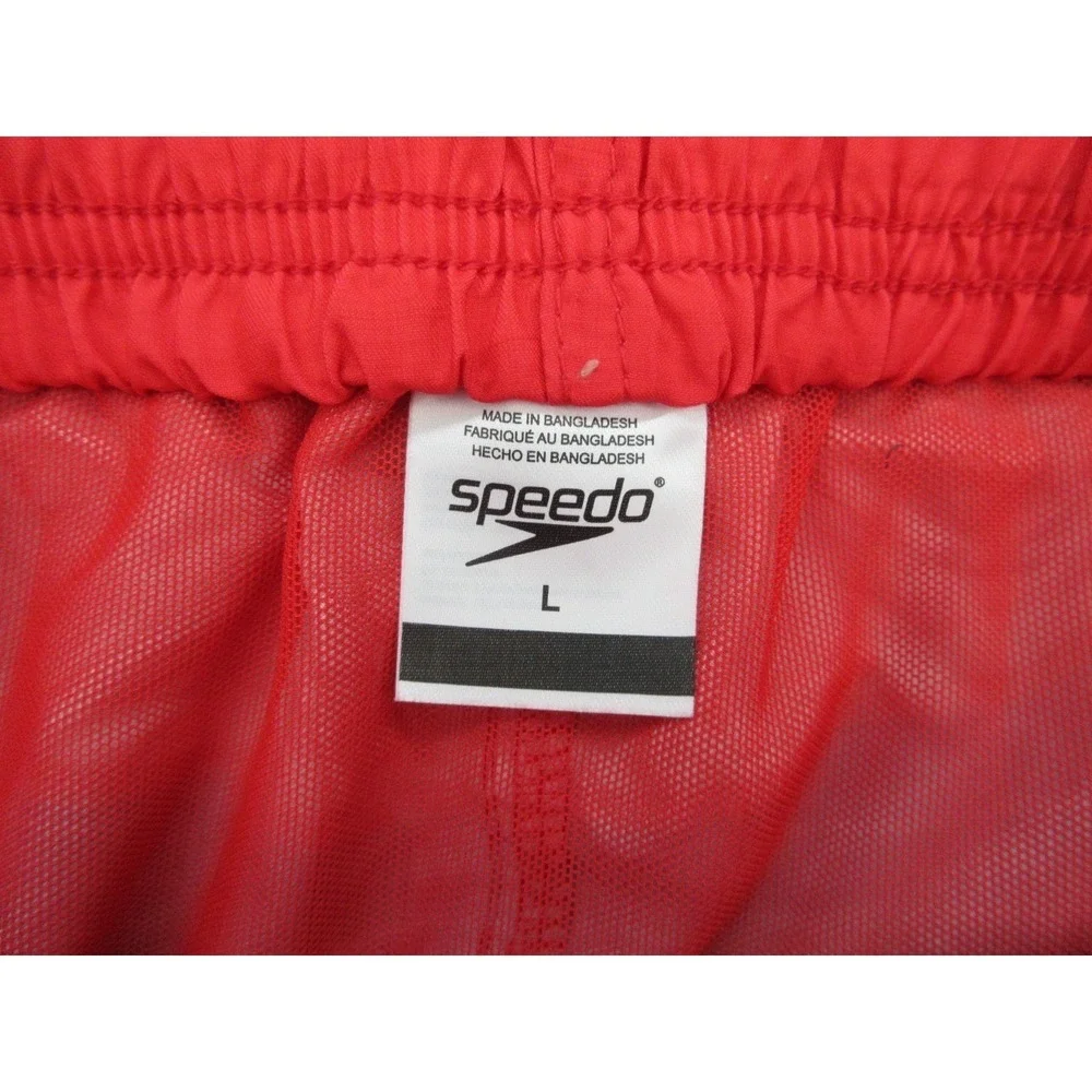 Speedo Mens Swim Trunks Regular Blue Red Striped Mesh Liner L